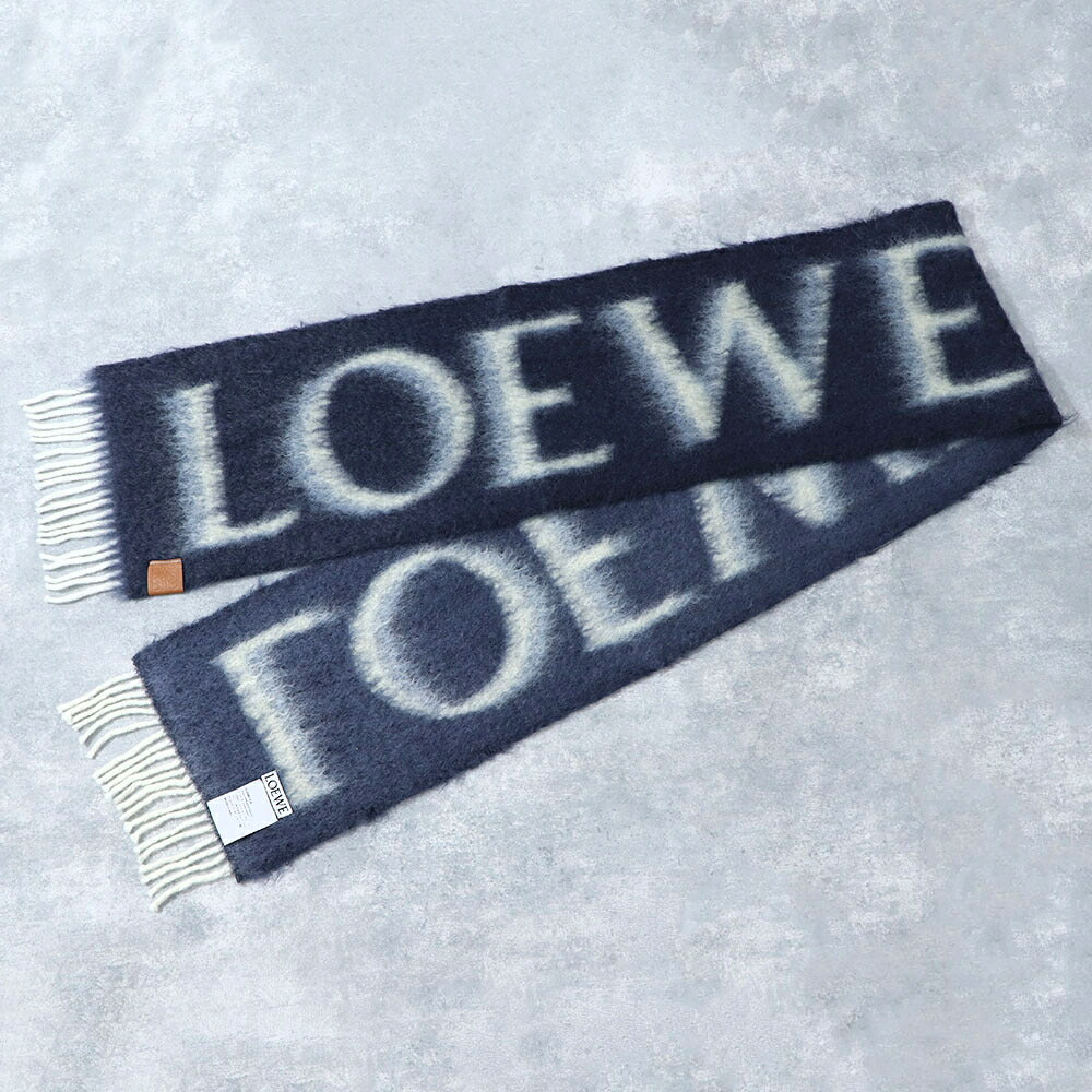 ロエベ LOEWE マフラー・ストール・スカーフ マフラー レディース ベージュ系 ネイビー オレンジ ウール モヘア ロゴ アナグラム フリンジ ストール カラー3色 F811257X03