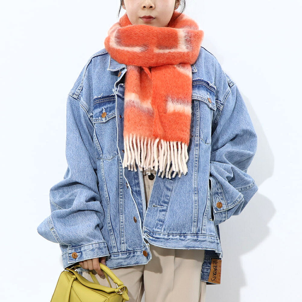 ロエベ LOEWE マフラー・ストール・スカーフ マフラー レディース ベージュ系 ネイビー オレンジ ウール モヘア ロゴ アナグラム フリンジ ストール カラー3色 F811257X03