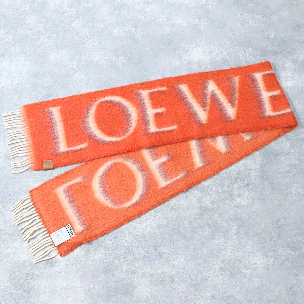 ロエベ LOEWE マフラー・ストール・スカーフ マフラー レディース ベージュ系 ネイビー オレンジ ウール モヘア ロゴ アナグラム フリンジ ストール カラー3色 F811257X03