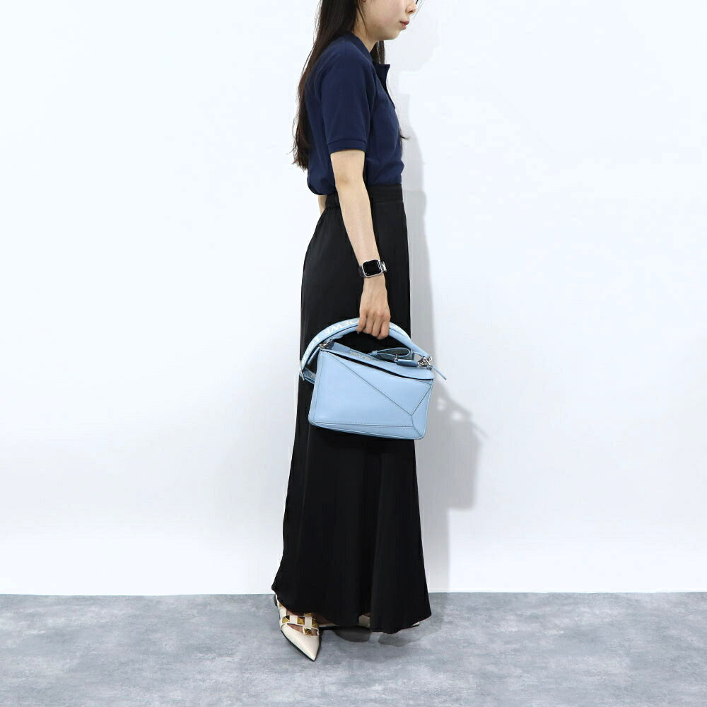 ロエベ LOEWE バッグ ショルダーバッグ レディース パズル スモール PUZZLE SMALL ライトブルー カーフスキン アナグラム ジャガードロゴ シルバー金具 ハンドバッグ 2Way 鞄 A510S21XA9