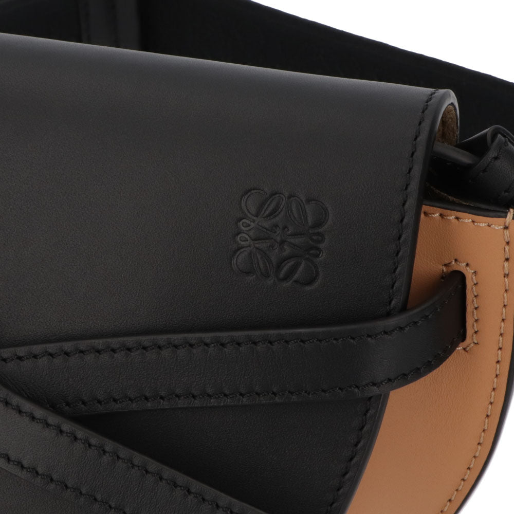 ロエベ LOEWE バッグ ショルダーバッグ レディース ゲート ミニ ブラック×ベージュ カーフスキン ジャガード織 アナグラムストラップ ロゴ バイカラー ミニバッグ 鞄 ゴールド金具 A650N46X25