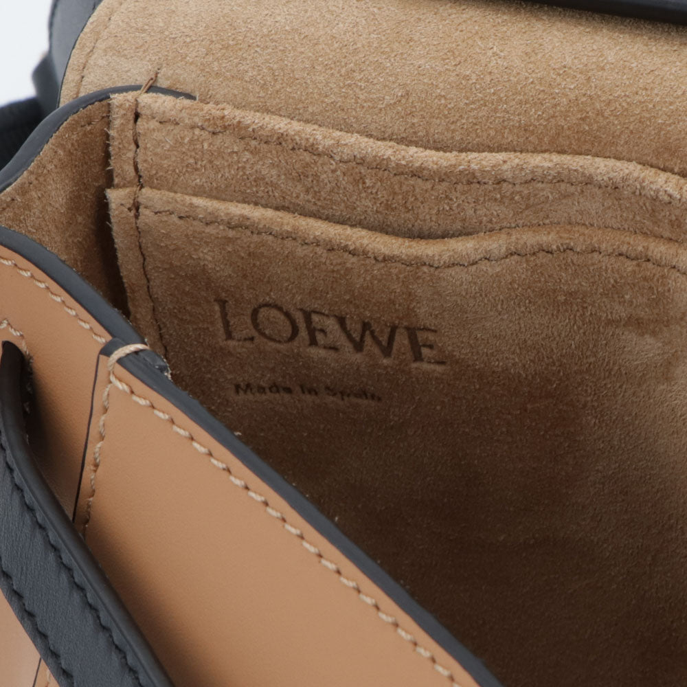 ロエベ LOEWE バッグ ショルダーバッグ レディース ゲート ミニ ブラック×ベージュ カーフスキン ジャガード織 アナグラムストラップ ロゴ バイカラー ミニバッグ 鞄 ゴールド金具 A650N46X25