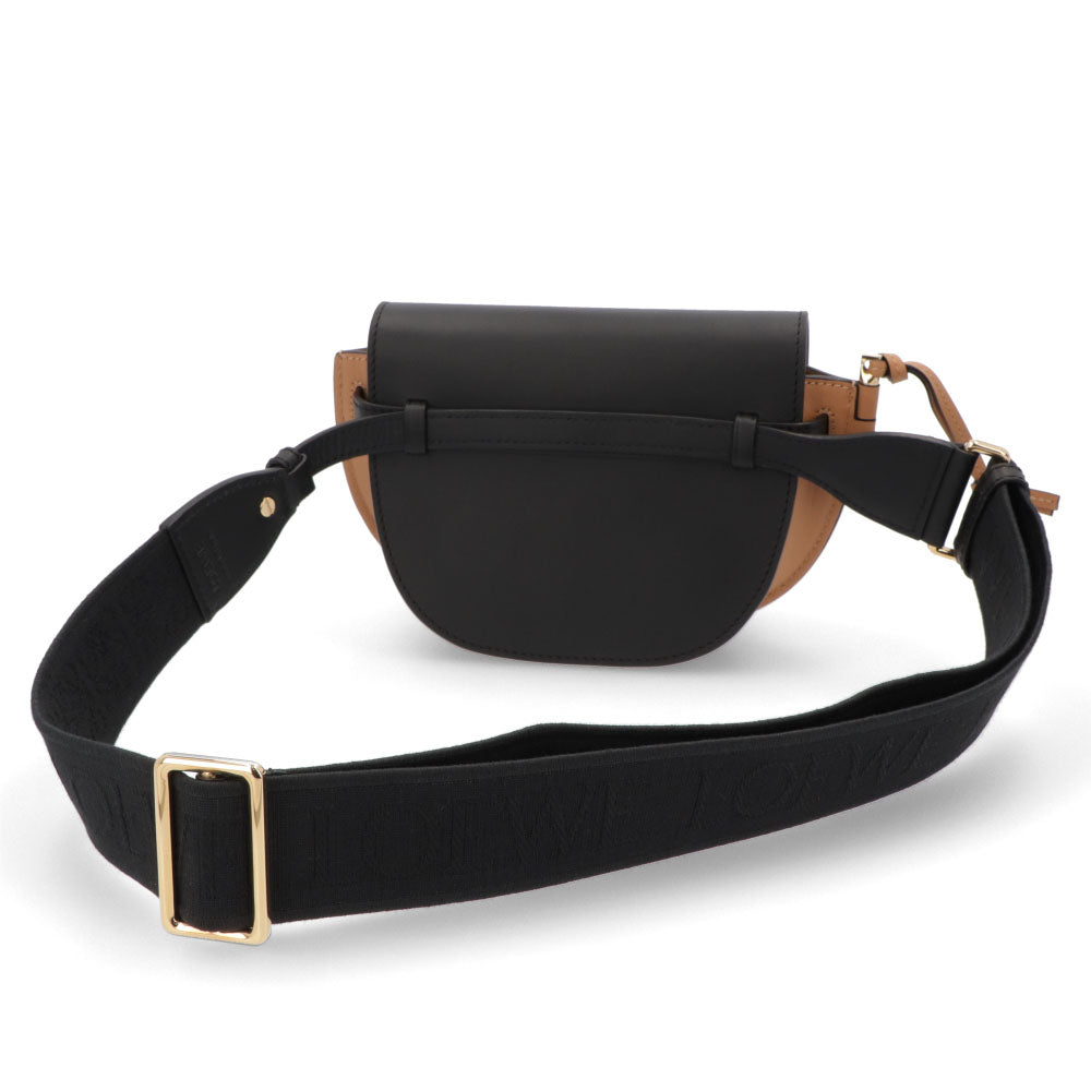 ロエベ LOEWE バッグ ショルダーバッグ レディース ゲート ミニ ブラック×ベージュ カーフスキン ジャガード織 アナグラムストラップ ロゴ バイカラー ミニバッグ 鞄 ゴールド金具 A650N46X25