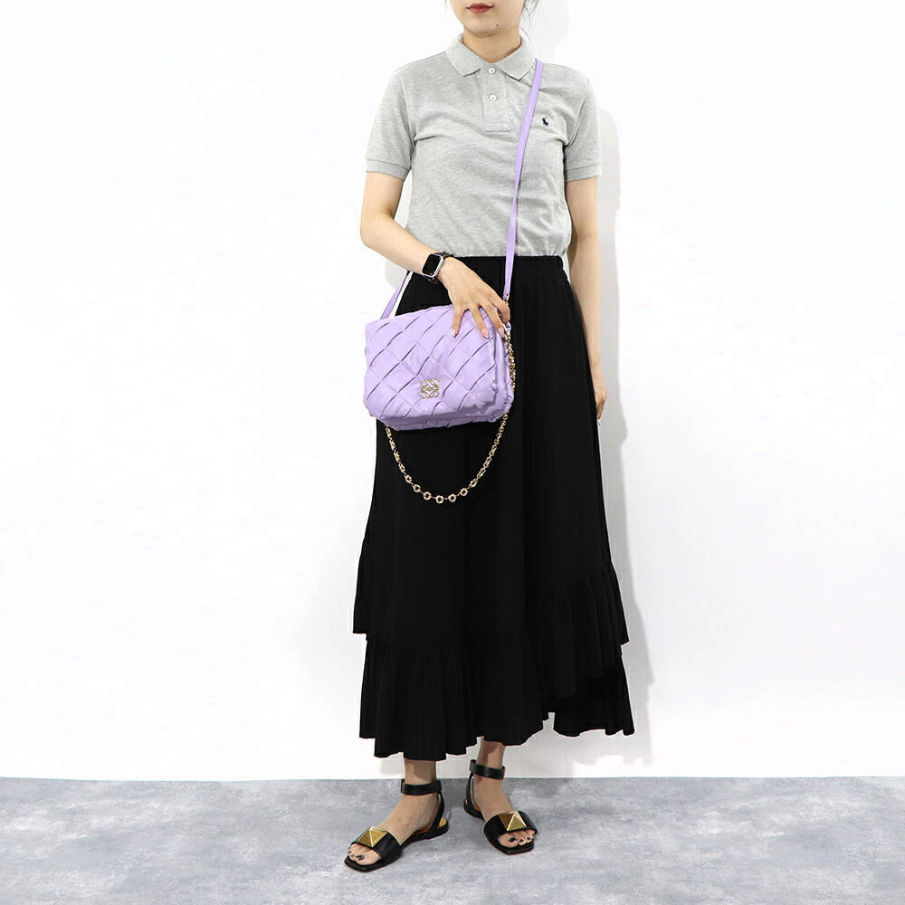 ロエベ LOEWE バッグ ショルダーバッグ レディース パファー ゴヤバッグ ベージュ系 パープル ラムスキン レザー 2way チェーンショルダー アナグラム ロゴ A896P41X14