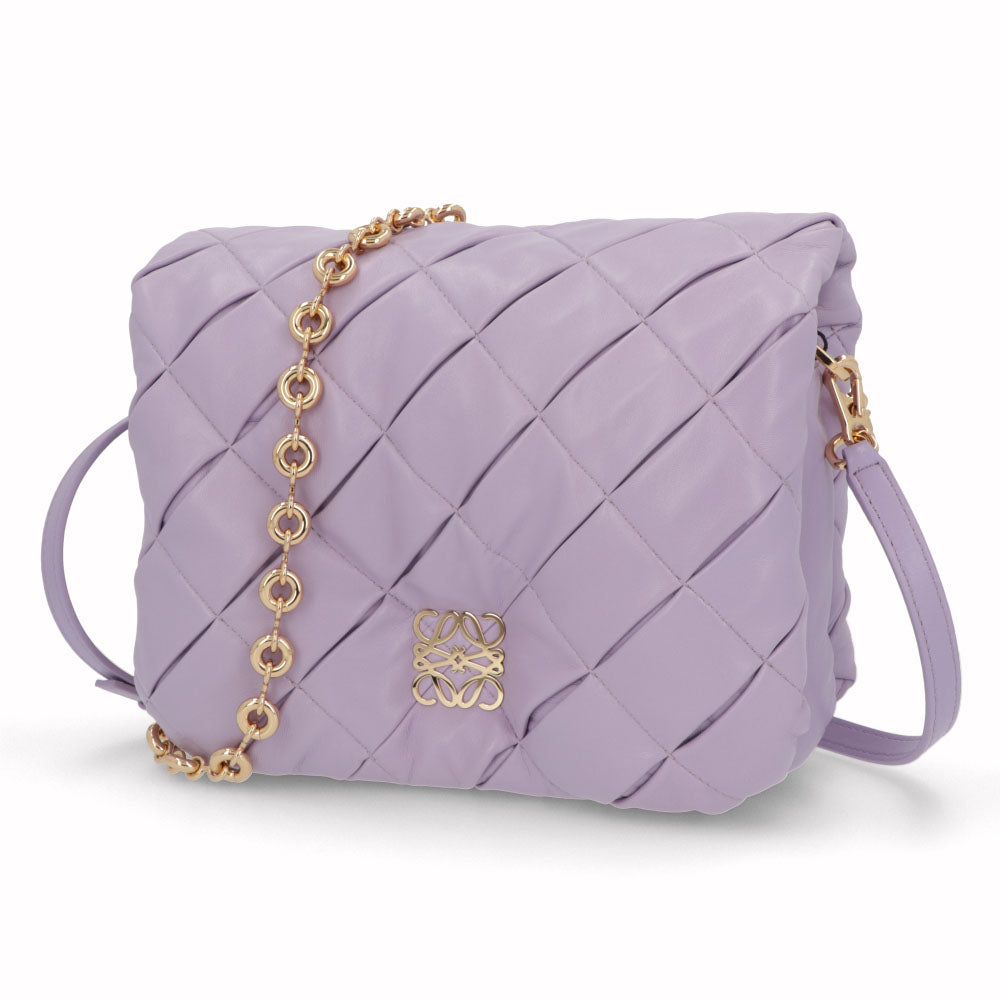 ロエベ LOEWE バッグ ショルダーバッグ レディース パファー ゴヤバッグ ベージュ系 パープル ラムスキン レザー 2way チェーンショルダー アナグラム ロゴ A896P41X14