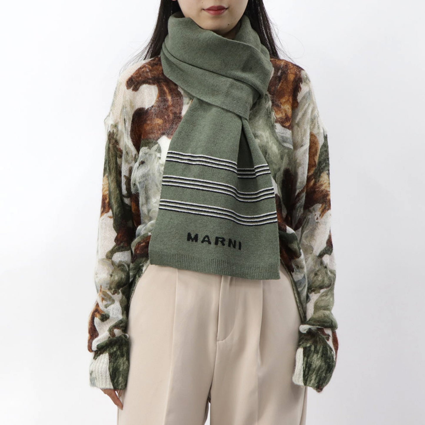 MARNI マフラー カシミヤ ウール ロゴ