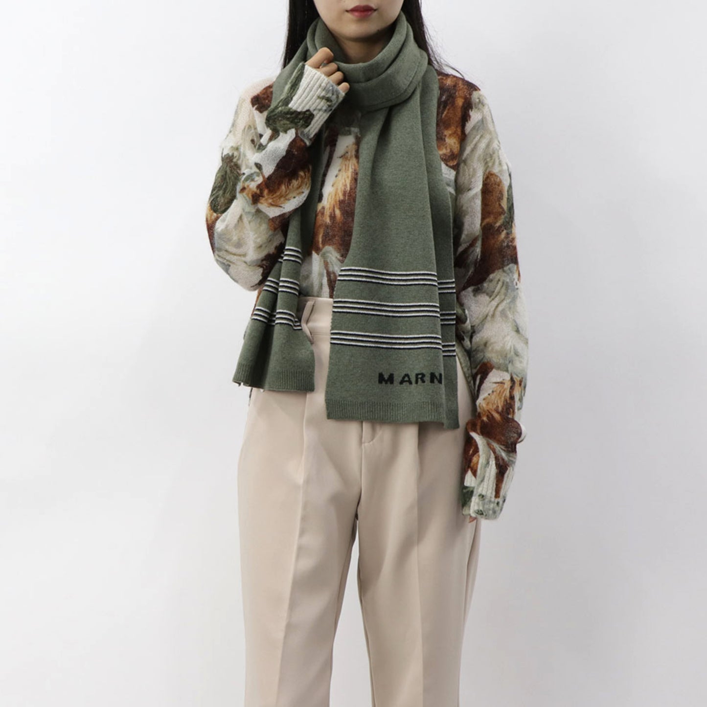 MARNI マフラー カシミヤ ウール ロゴ