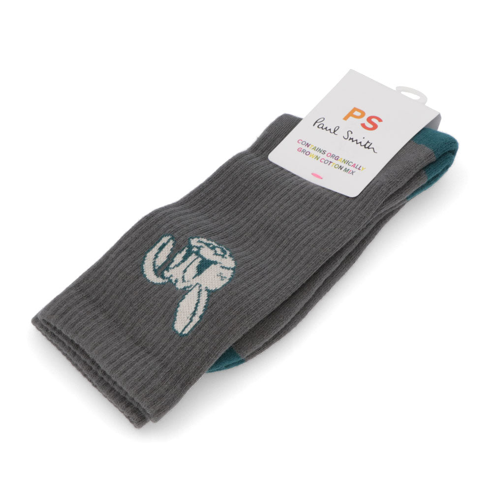 ポール スミス Paul Smith 雑貨 キッズ SOCK PS BIG BUNNY グレー ブラック コットン ポリアミド エラスタン 靴下 ソックス ワンカラー ワンポイント ハイソックス うさぎ バニー M2A-400MO-K321