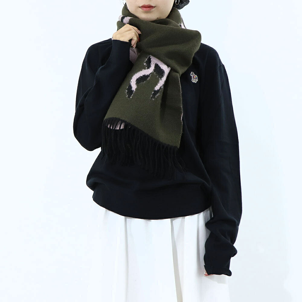 ポール スミス Paul Smith マフラー・ストール・スカーフ マフラー ユニセックス SCARF LOGO JACQUARD カーキ×ピンク グレー×ベージュ ウール アクリル ウール混紡 ロゴ カーキ ピンク グレー フリンジ M1A-150C-L550