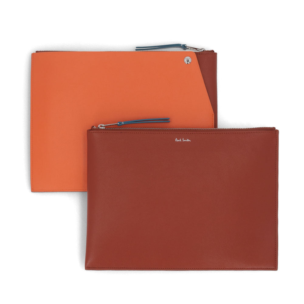 ポール スミス Paul Smith バッグ クラッチバッグ メンズ BAG DOC CASE SIG STRIPE ブラウン×オレンジ レザー ポーチ ロゴ バイカラー M1A-7722-LDECOR