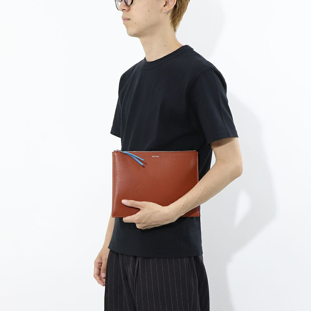 ポール スミス Paul Smith バッグ クラッチバッグ メンズ BAG DOC CASE SIG STRIPE ブラウン×オレンジ レザー ポーチ ロゴ バイカラー M1A-7722-LDECOR