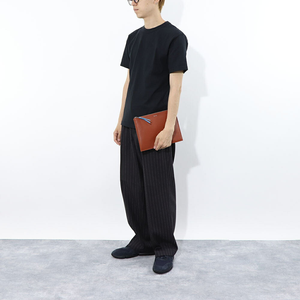 ポール スミス Paul Smith バッグ クラッチバッグ メンズ BAG DOC CASE SIG STRIPE ブラウン×オレンジ レザー ポーチ ロゴ バイカラー M1A-7722-LDECOR