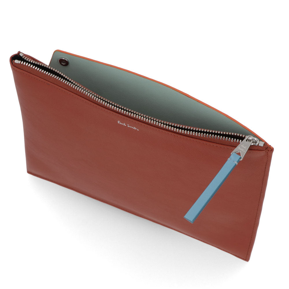 ポール スミス Paul Smith バッグ クラッチバッグ メンズ BAG DOC CASE SIG STRIPE ブラウン×オレンジ レザー ポーチ ロゴ バイカラー M1A-7722-LDECOR