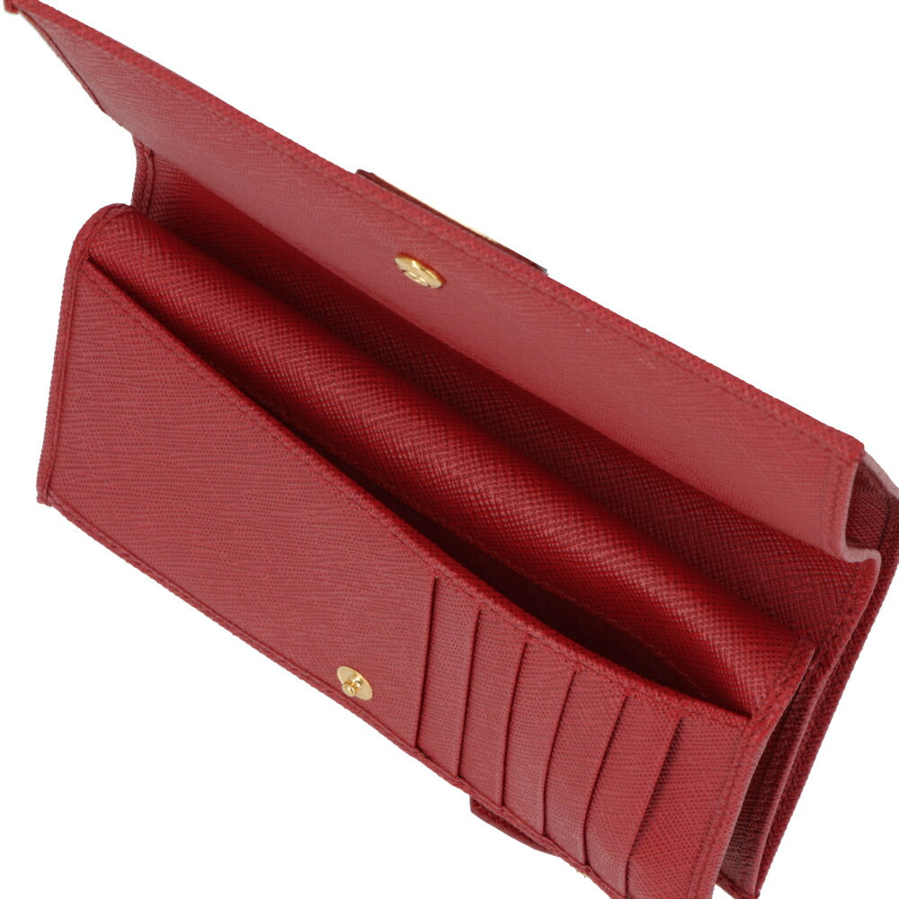プラダ PRADA 財布 長財布 レディース レッド カーフレザー サフィアーノ トライアングル ロゴプレート 二つ折り長財布 1ML009 QHH