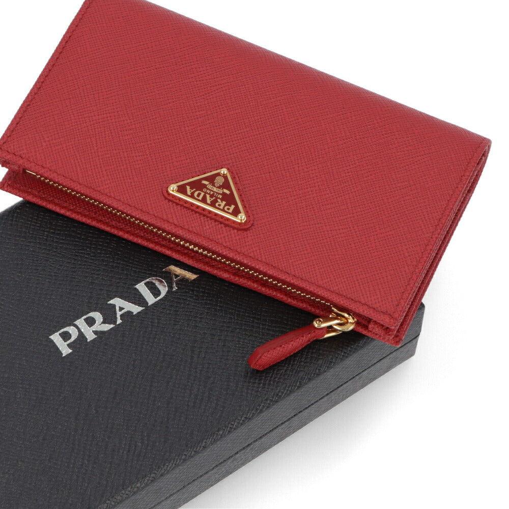 プラダ PRADA 財布 長財布 レディース レッド カーフレザー サフィアーノ トライアングル ロゴプレート 二つ折り長財布 1ML009 QHH