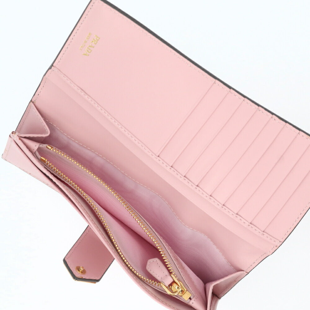 プラダ PRADA 財布 長財布 レディース グレー×ピンク レザー サフィアーノレザー スムースレザー トライアングルロゴ 二つ折り長財布 1MV025 2DYG