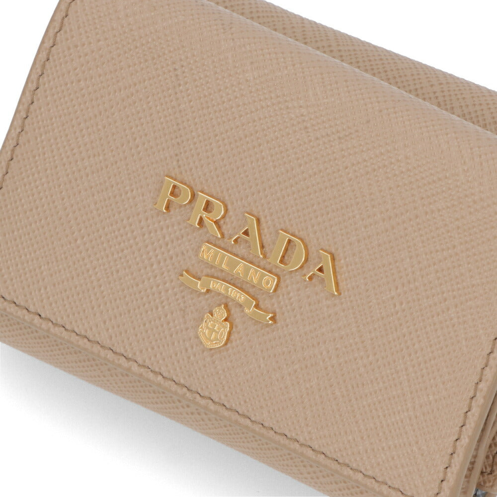 プラダ PRADA 財布 三つ折り財布 レディース ベージュ レザー サフィアーノ トライアングル ロゴ バイカラー ミニ財布 小銭入れ付き 1MH042 ZLP