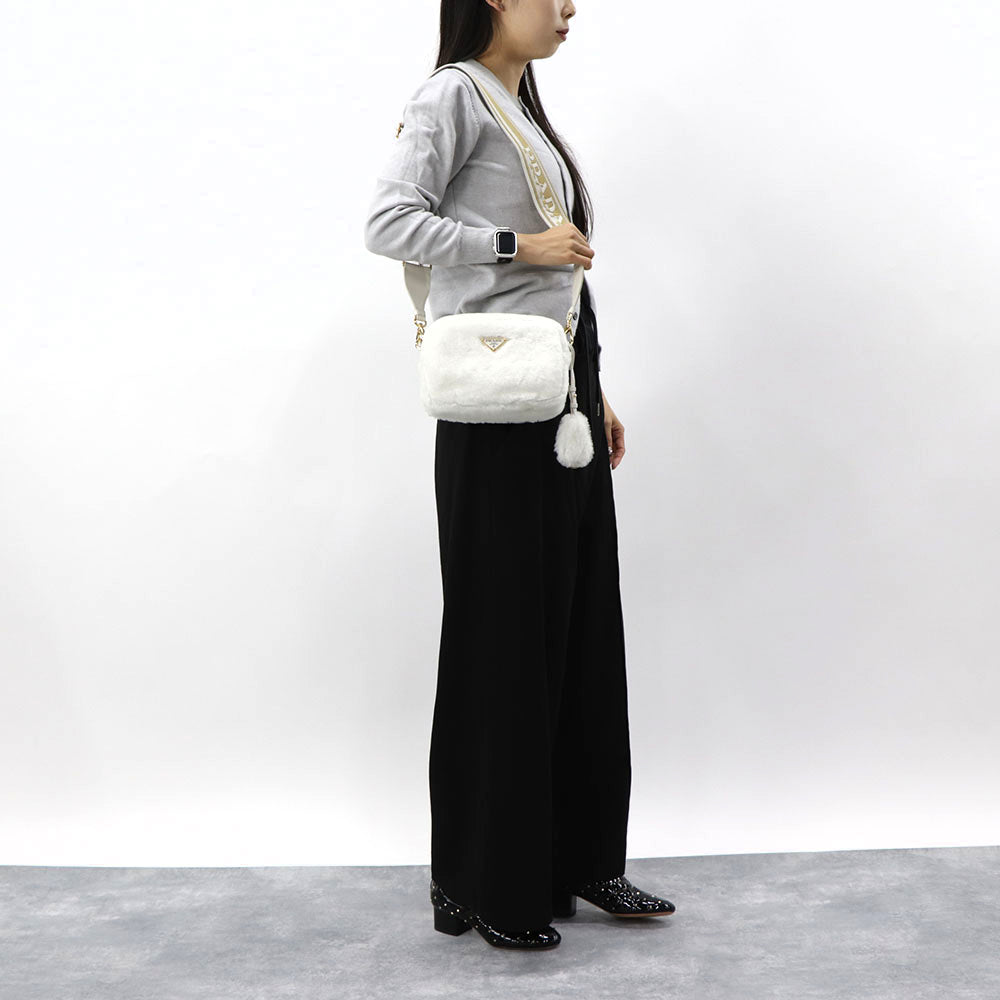 プラダ PRADA バッグ ショルダーバッグ レディース ホワイト レザー ロゴ 2Way ポーチ ゴールド金具