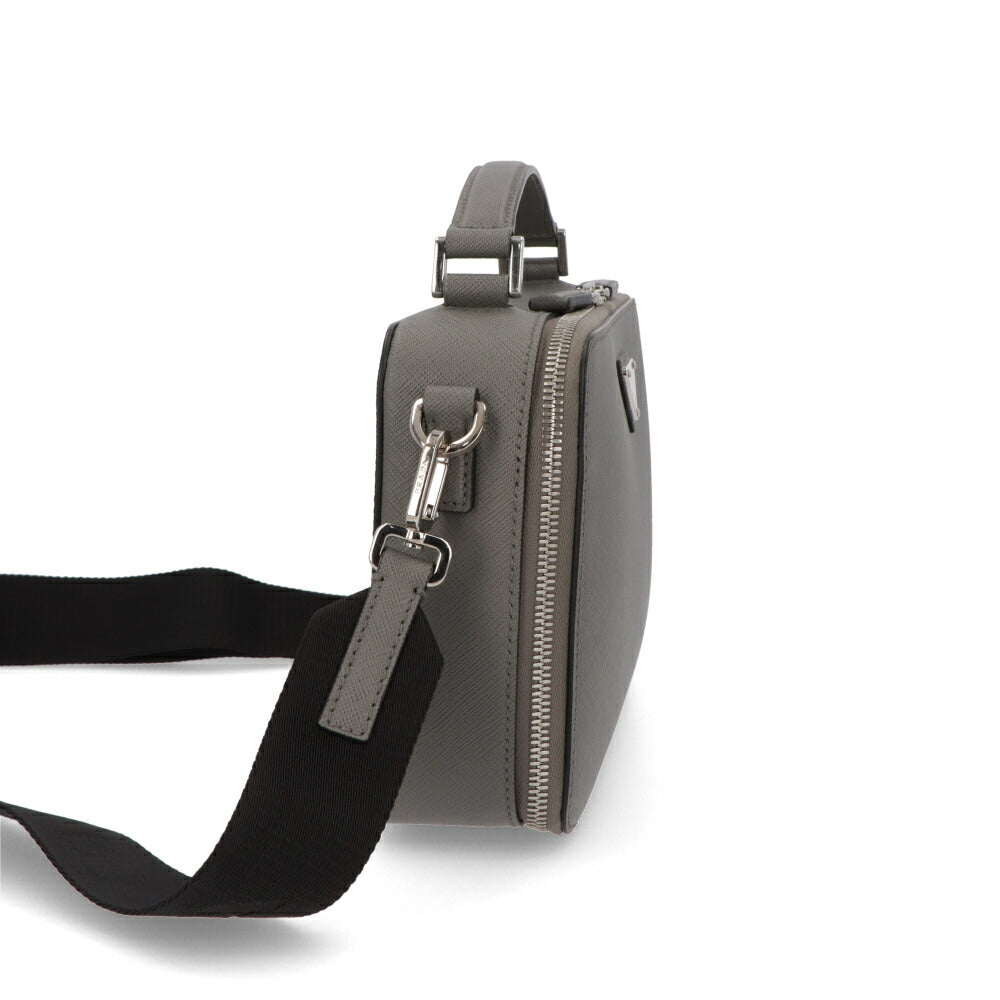 PRADA ショルダーバッグ グレー レザー ロゴ サフィアーノ