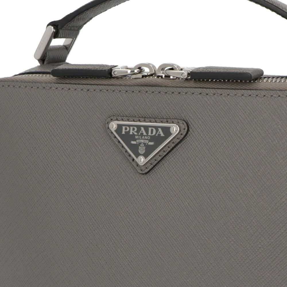 PRADA ショルダーバッグ グレー レザー ロゴ サフィアーノ