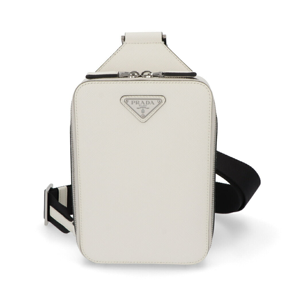 PRADA ショルダーバッグ ホワイト レザー トライアングルロゴ