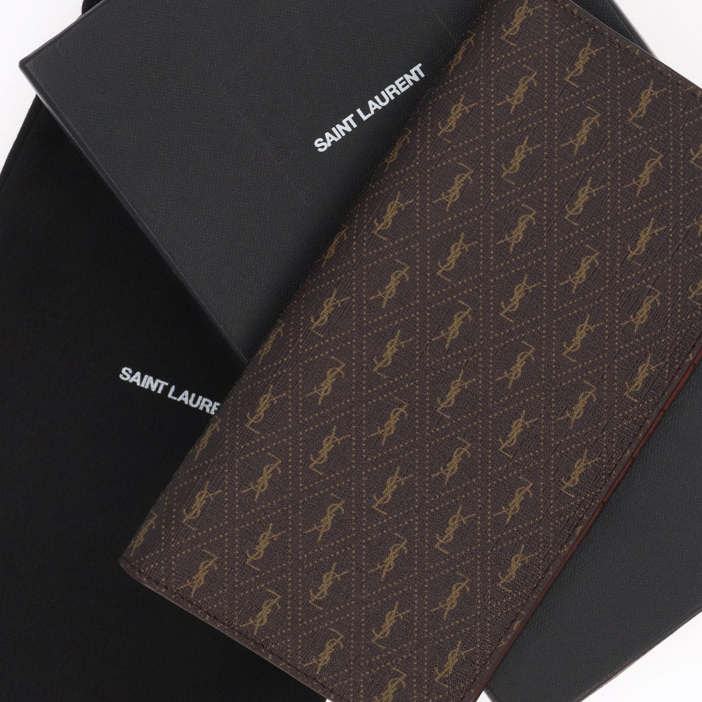 サンローラン SAINTLAURENT 長財布 メンズ ポリウレタン ポリエステル コットン カーフスキンレザー 二つ折り モノグラム 小銭入れ付き