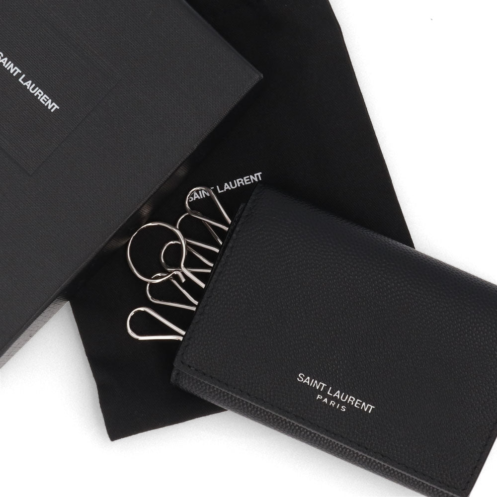 サンローラン SAINTLAURENT 雑貨 キーリング・キーケース ユニセックス ブラック カーフスキン 6連キーケース ロゴ メンズ レディース