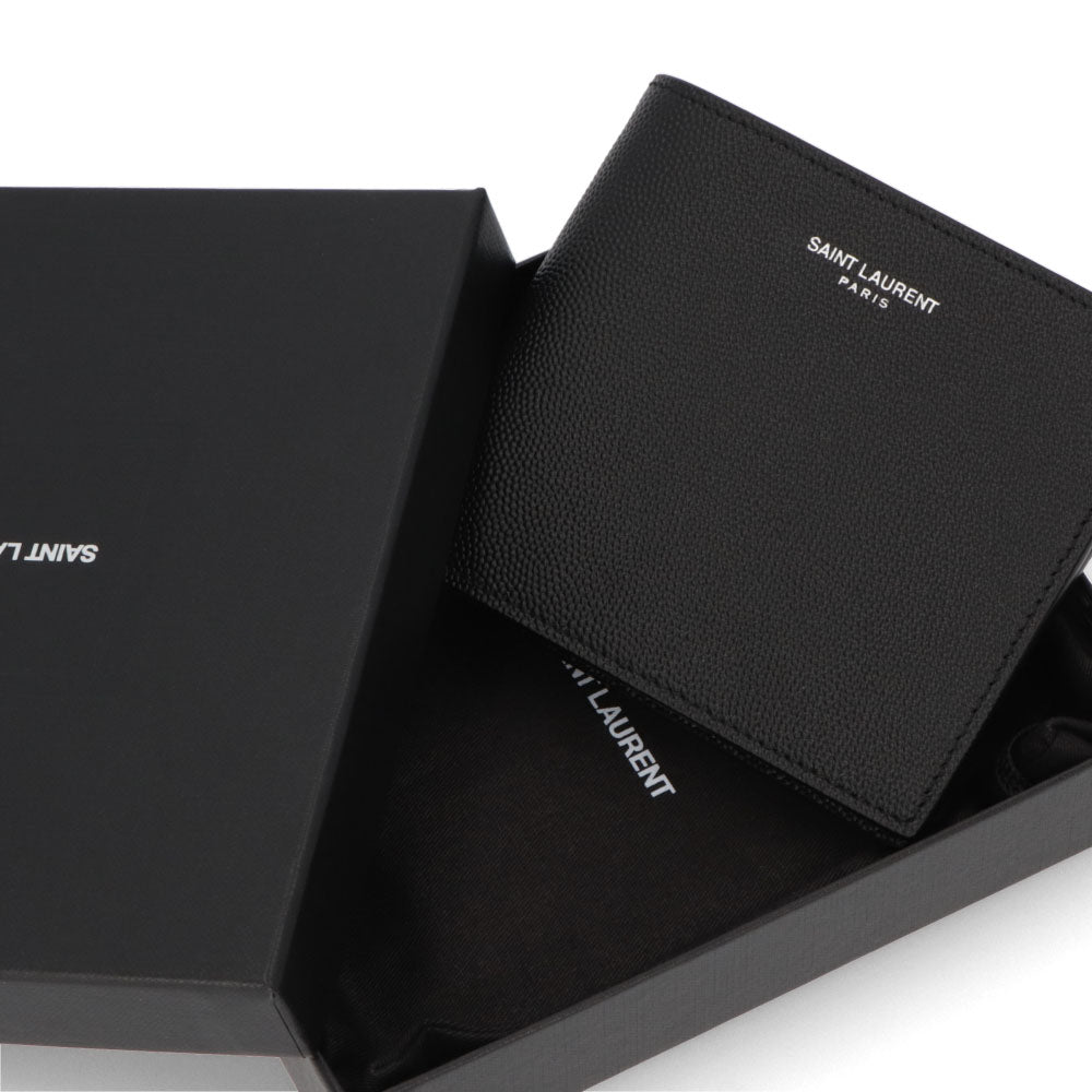 サンローラン SAINT LAURENT 財布 二つ折り財布 メンズ ブラック レザー ロゴ シンプル 無地 スリム コンパクト 小銭入れなし 396307 BTY0N