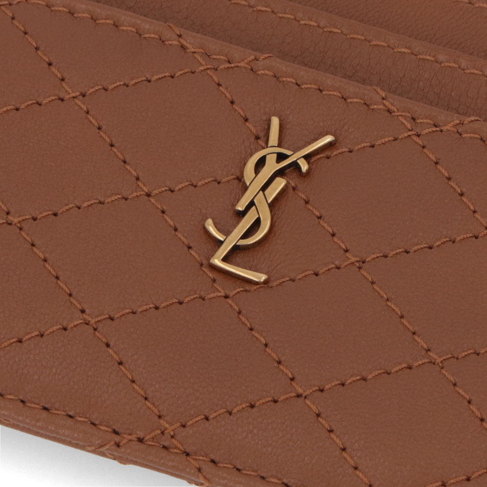 サンローラン SAINT LAURENT 雑貨 カードケース レディース ギャビーカードケース ブラウン系 レザー GINGER BROWN キルティング YSLロゴ カサンドラロゴ ゴールド金具 703219 1EL1W