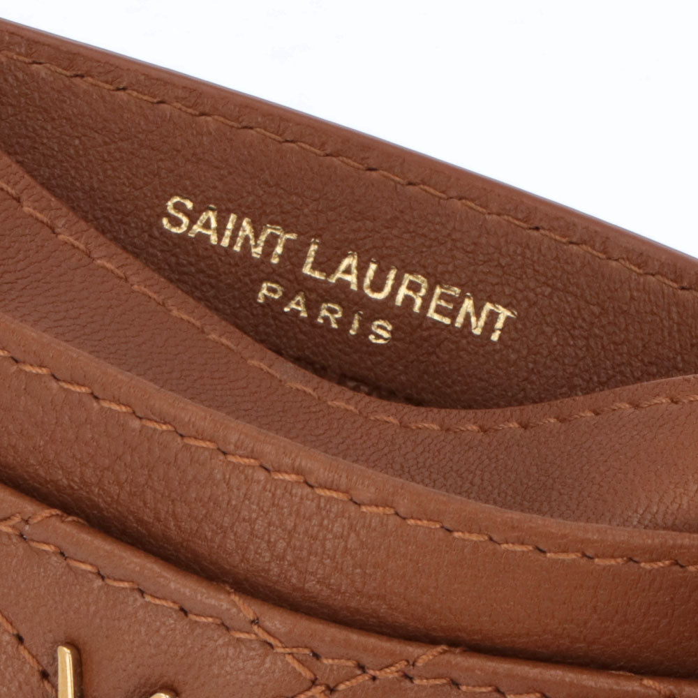 サンローラン SAINT LAURENT 雑貨 カードケース レディース ギャビーカードケース ブラウン系 レザー GINGER BROWN キルティング YSLロゴ カサンドラロゴ ゴールド金具 703219 1EL1W