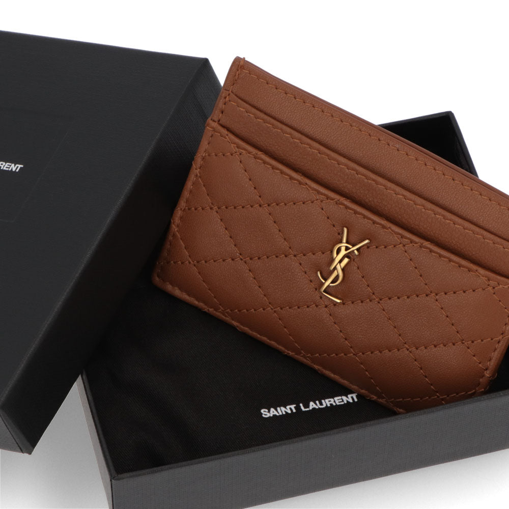サンローラン SAINT LAURENT 雑貨 カードケース レディース ギャビーカードケース ブラウン系 レザー GINGER BROWN キルティング YSLロゴ カサンドラロゴ ゴールド金具 703219 1EL1W