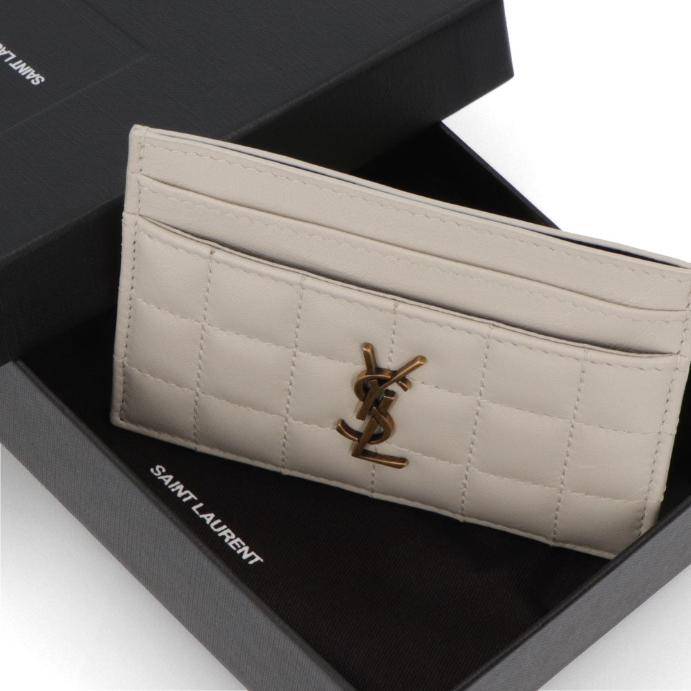 サンローラン SAINT LAURENT 雑貨 カードケース レディース ホワイト系 ラムスキン レザー カサンドラロゴ キルティング 742760 AABVP