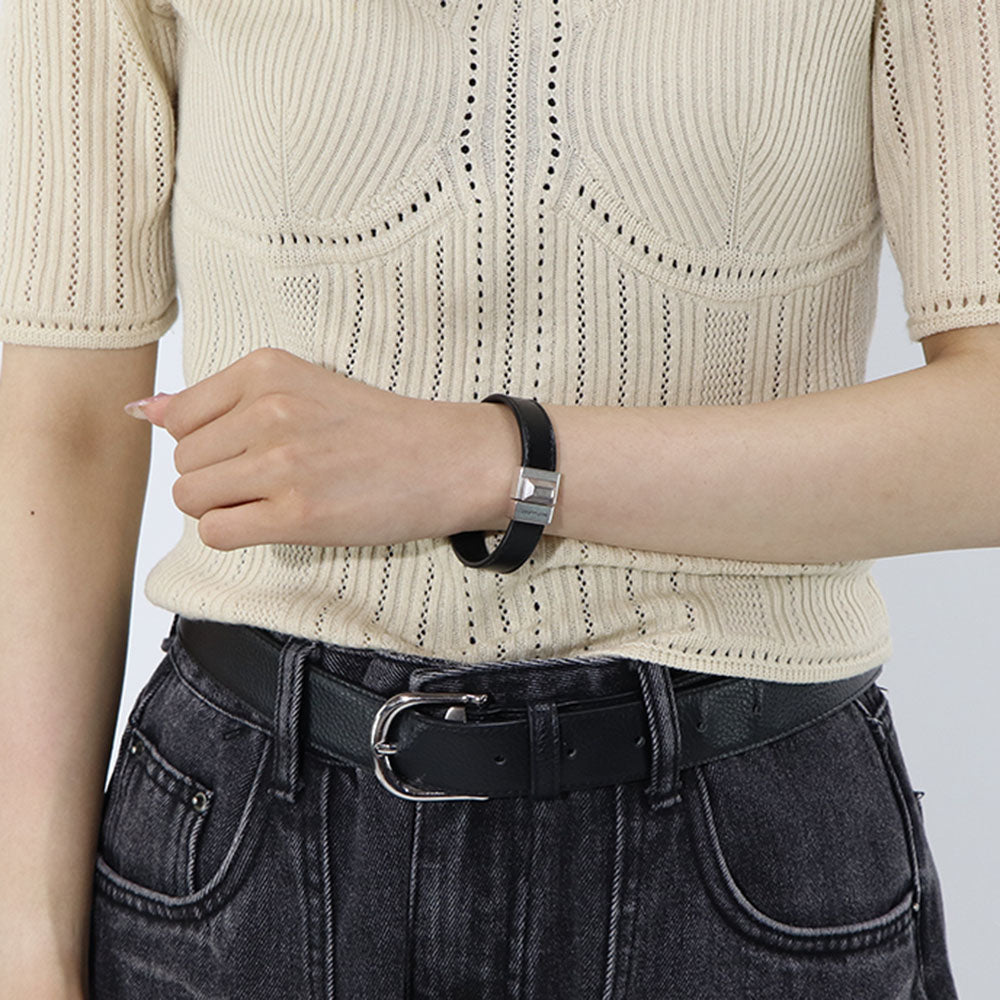 SAINT LAURENT ブレスレット ブラック カーフ レザー