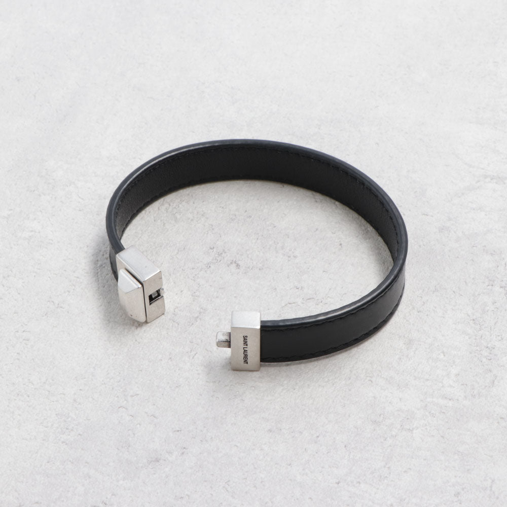 サンローラン SAINT LAURENT アクセサリー ブレスレット レディース ブラック カーフ レザー シンプル ロゴ シルバー金具 無地 756749 AACJA