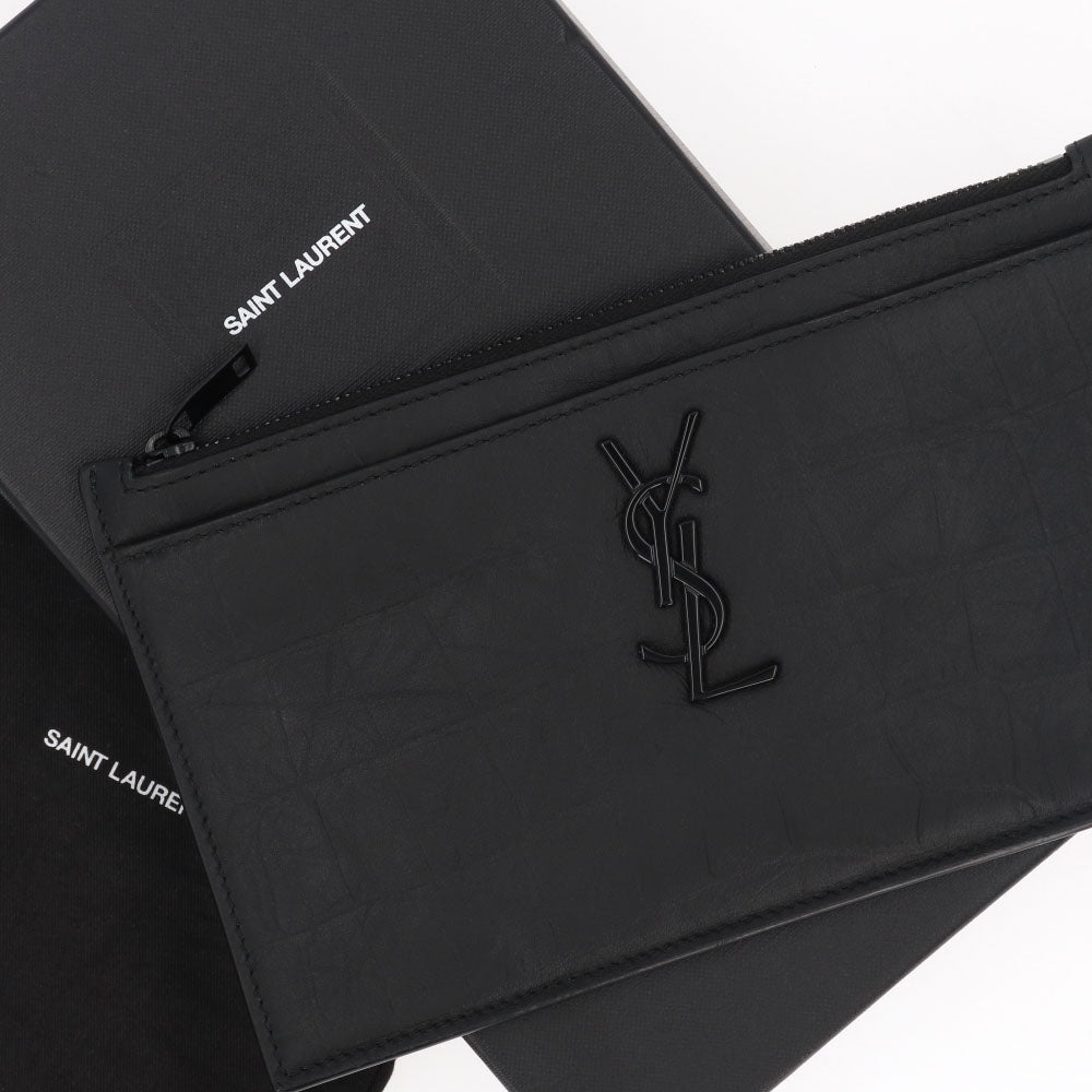 サンローラン SAINT LAURENT バッグ クラッチバッグ ユニセックス ブラック レザー ロゴ 型押し ポーチ メンズ レディース