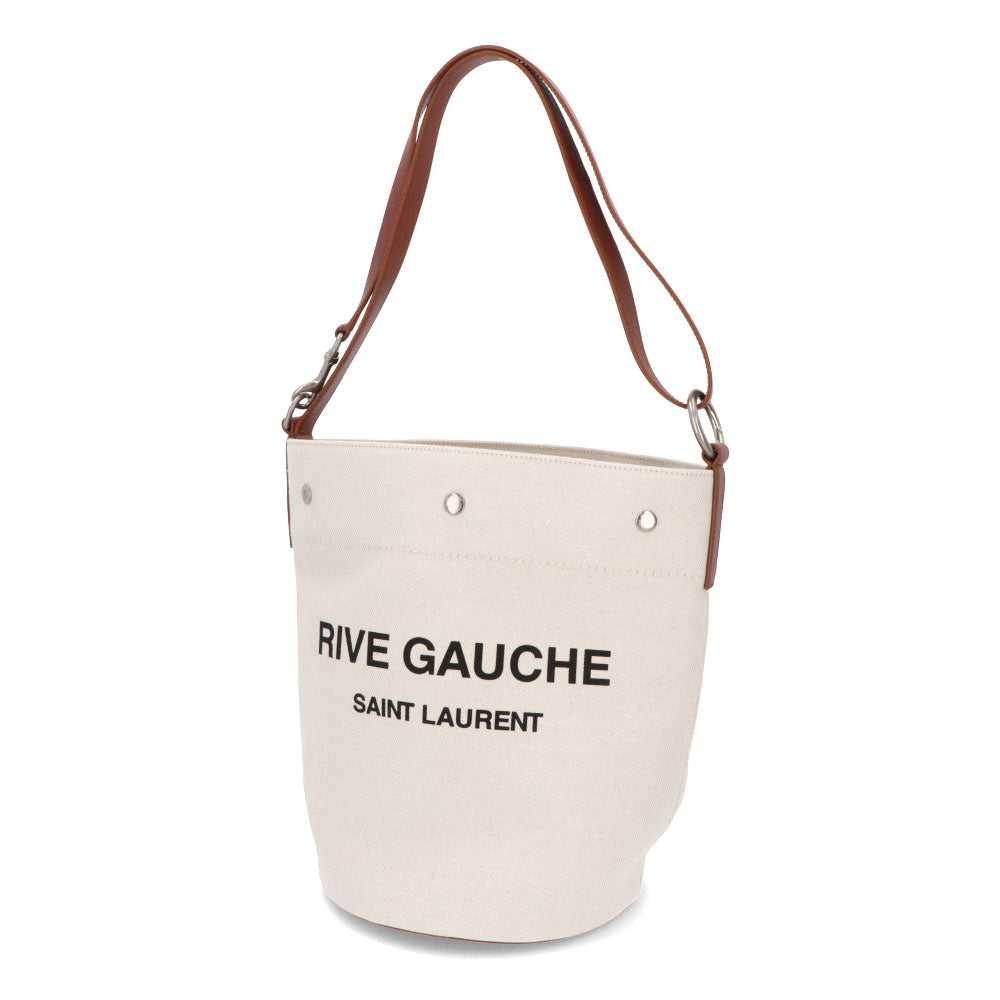 サンローラン SAINT LAURENT バッグ トートバッグ レディース アイボリー×ブラウン コットン リネン レザー リヴゴーシュ ロゴ