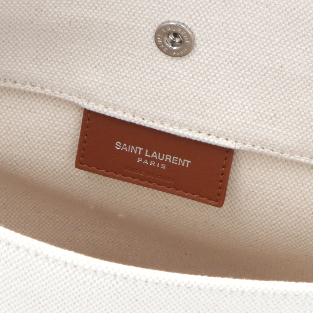 サンローラン SAINT LAURENT バッグ トートバッグ レディース アイボリー×ブラウン コットン リネン レザー リヴゴーシュ ロゴ
