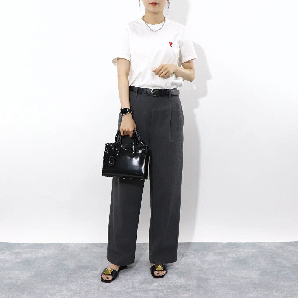 サンローラン SAINT LAURENT バッグ ハンドバッグ レディース サック ドジュール ナノ ブラック パテン トレザー ショルダーバッグ 2way エナメル ロゴ チャーム付き 鞄 398711 AAB9H