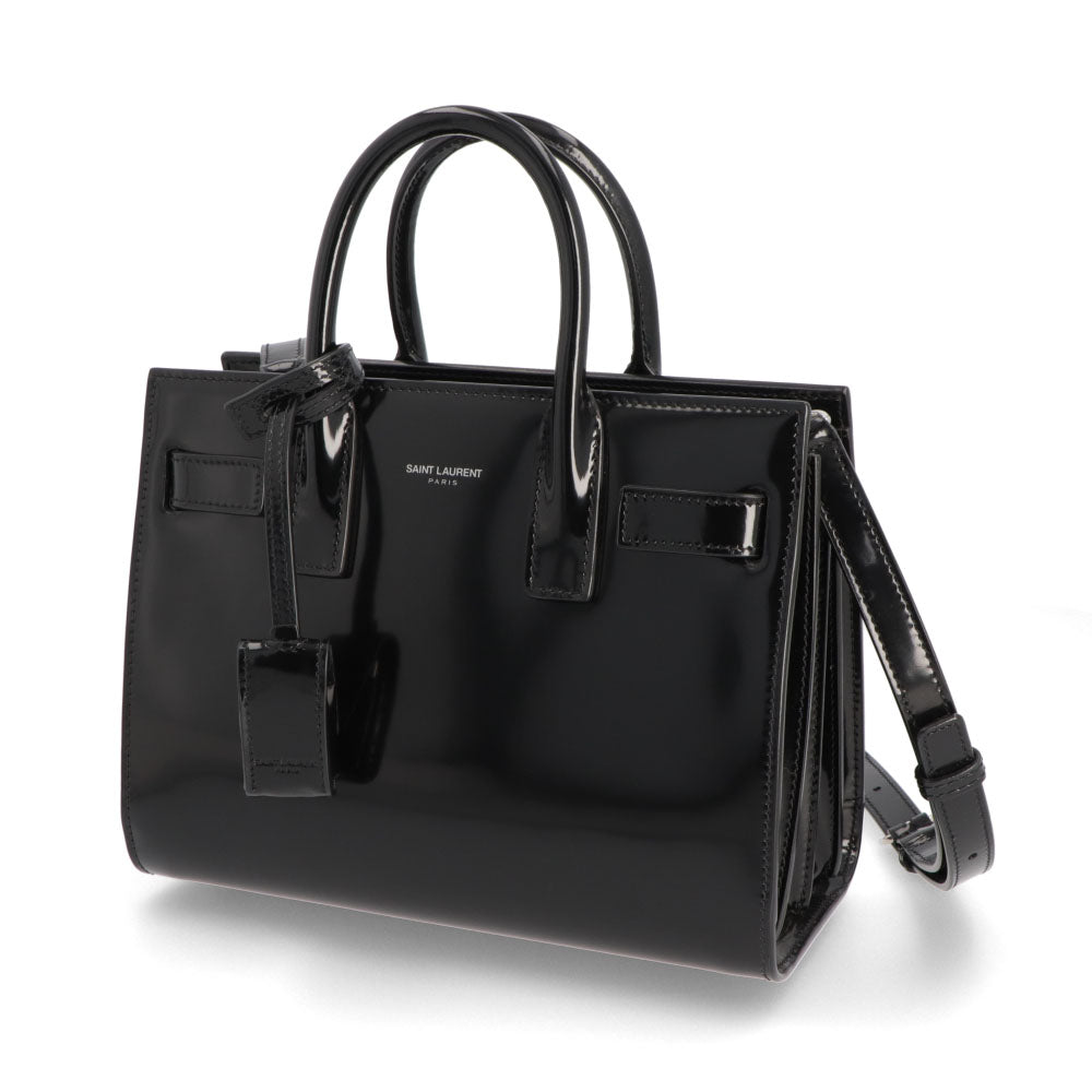 サンローラン SAINT LAURENT バッグ ハンドバッグ レディース サック ドジュール ナノ ブラック パテン トレザー ショルダーバッグ 2way エナメル ロゴ チャーム付き 鞄 398711 AAB9H