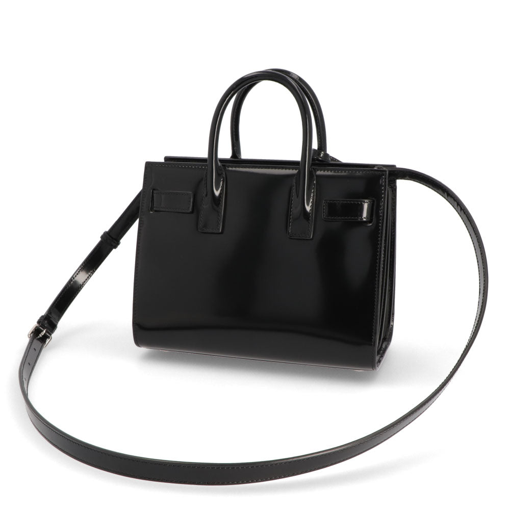 サンローラン SAINT LAURENT バッグ ハンドバッグ レディース サック ドジュール ナノ ブラック パテン トレザー ショルダーバッグ 2way エナメル ロゴ チャーム付き 鞄 398711 AAB9H