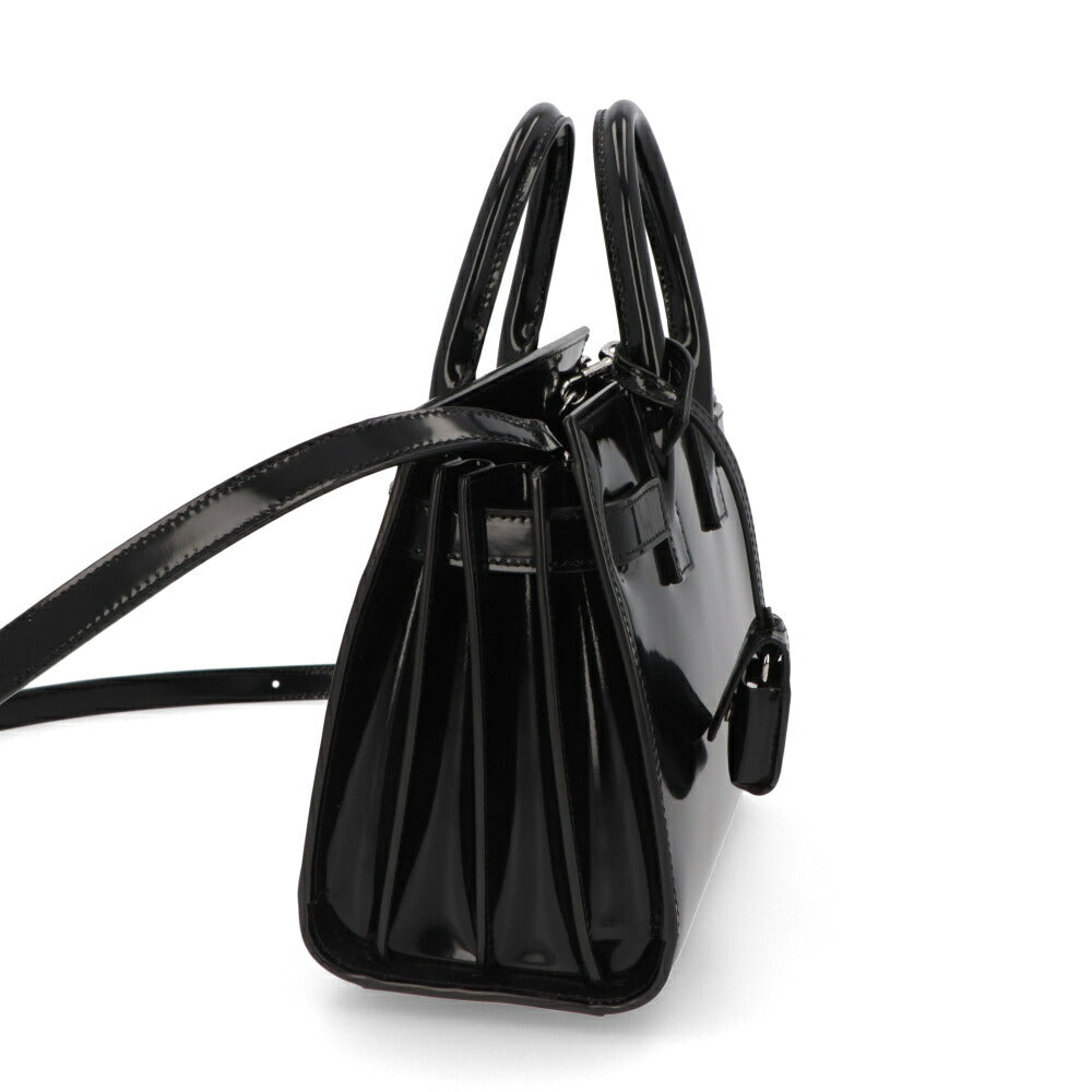 サンローラン SAINT LAURENT バッグ ハンドバッグ レディース サック ドジュール ナノ ブラック パテン トレザー ショルダーバッグ 2way エナメル ロゴ チャーム付き 鞄 398711 AAB9H