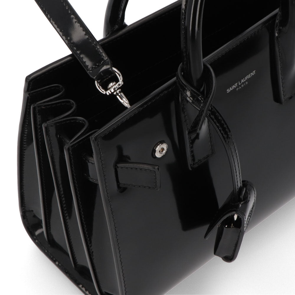 サンローラン SAINT LAURENT バッグ ハンドバッグ レディース サック ドジュール ナノ ブラック パテン トレザー ショルダーバッグ 2way エナメル ロゴ チャーム付き 鞄 398711 AAB9H