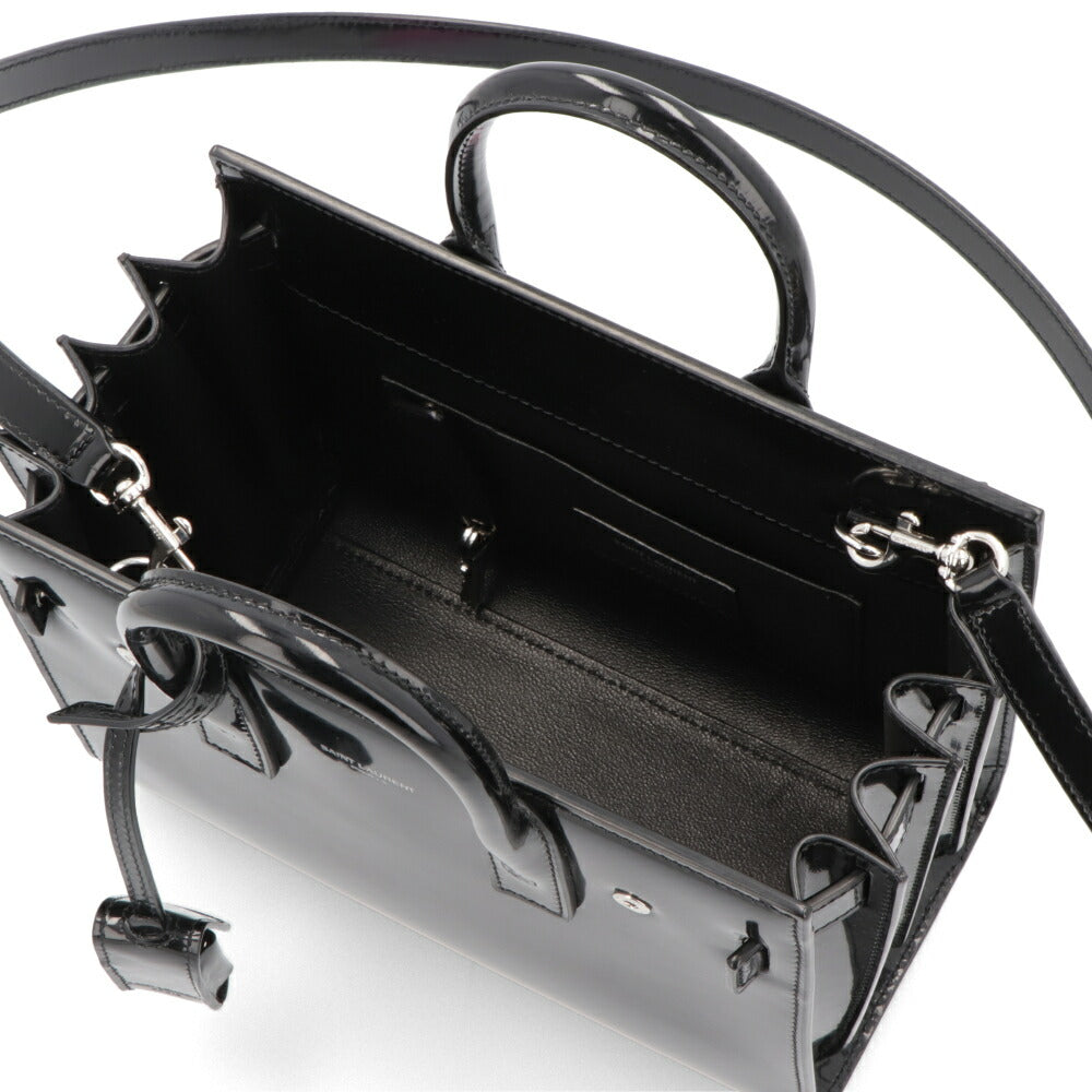 サンローラン SAINT LAURENT バッグ ハンドバッグ レディース サック ドジュール ナノ ブラック パテン トレザー ショルダーバッグ 2way エナメル ロゴ チャーム付き 鞄 398711 AAB9H