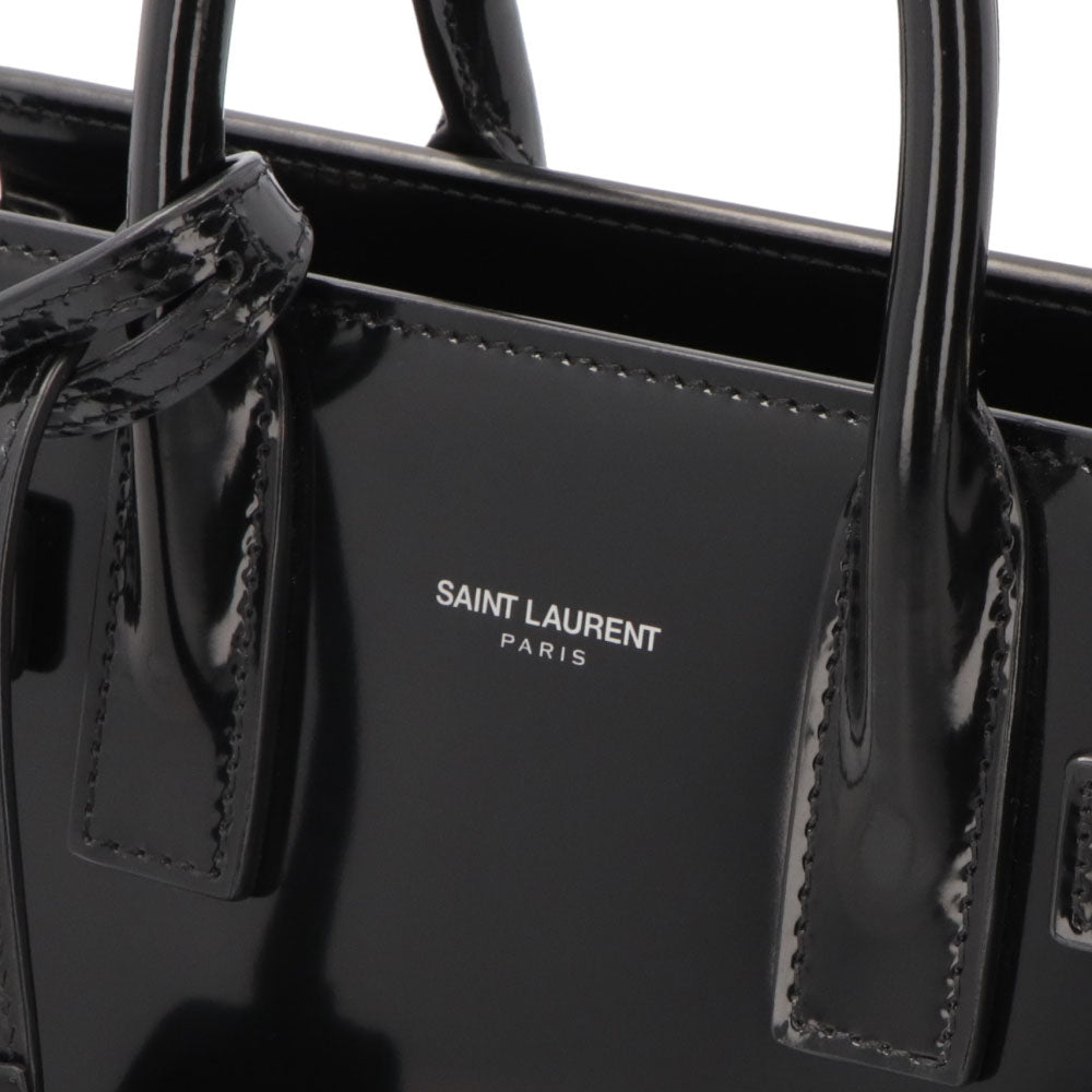 サンローラン SAINT LAURENT バッグ ハンドバッグ レディース サック ドジュール ナノ ブラック パテン トレザー ショルダーバッグ 2way エナメル ロゴ チャーム付き 鞄 398711 AAB9H