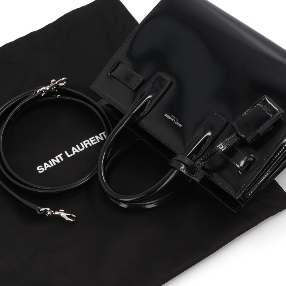 サンローラン SAINT LAURENT バッグ ハンドバッグ レディース サック ドジュール ナノ ブラック パテン トレザー ショルダーバッグ 2way エナメル ロゴ チャーム付き 鞄 398711 AAB9H