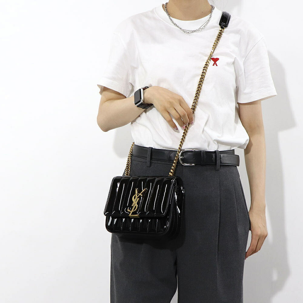 サンローラン SAINT LAURENT バッグ ショルダーバッグ レディース VICKY S ヴィッキー スモール ブラック パテント レザー ロゴ ミニバッグ チェーンショルダー 538439 0UF07