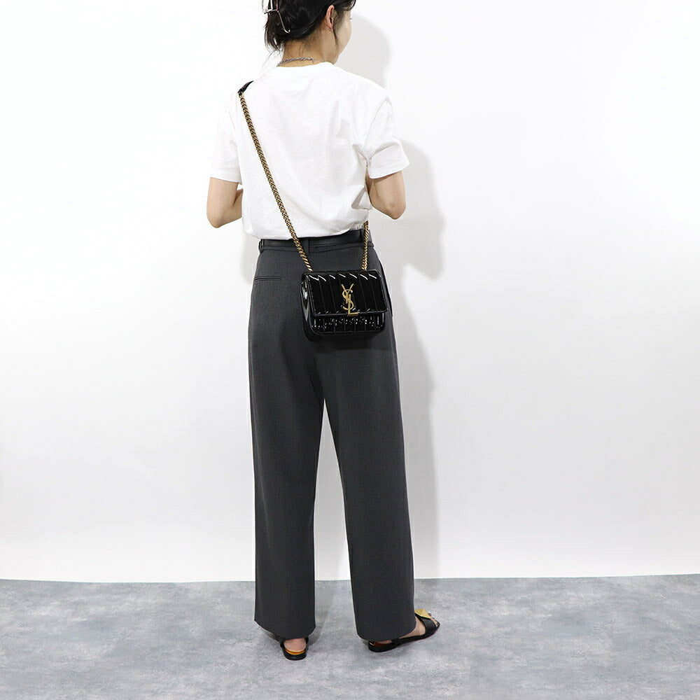 サンローラン SAINT LAURENT バッグ ショルダーバッグ レディース VICKY S ヴィッキー スモール ブラック パテント レザー ロゴ ミニバッグ チェーンショルダー 538439 0UF07