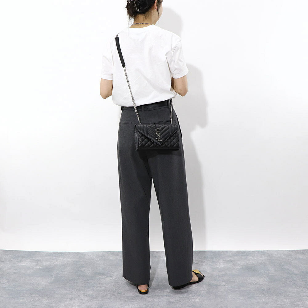 サンローラン SAINT LAURENT バッグ ショルダーバッグ レディース ENVELOPE SMALL エンベロープ スモール ブラック カーフ レザー カサンドラロゴ 鞄 チェーンショルダー シルバー金具 キルティング 600195 BOW92