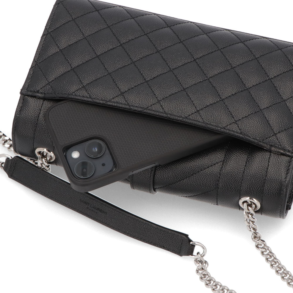サンローラン SAINT LAURENT バッグ ショルダーバッグ レディース ENVELOPE SMALL エンベロープ スモール ブラック カーフ レザー カサンドラロゴ 鞄 チェーンショルダー シルバー金具 キルティング 600195 BOW92