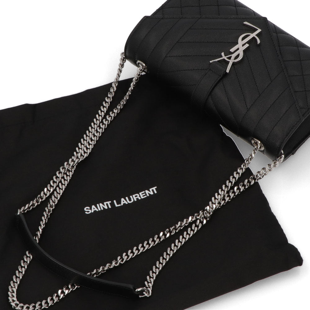 サンローラン SAINT LAURENT バッグ ショルダーバッグ レディース ENVELOPE SMALL エンベロープ スモール ブラック カーフ レザー カサンドラロゴ 鞄 チェーンショルダー シルバー金具 キルティング 600195 BOW92
